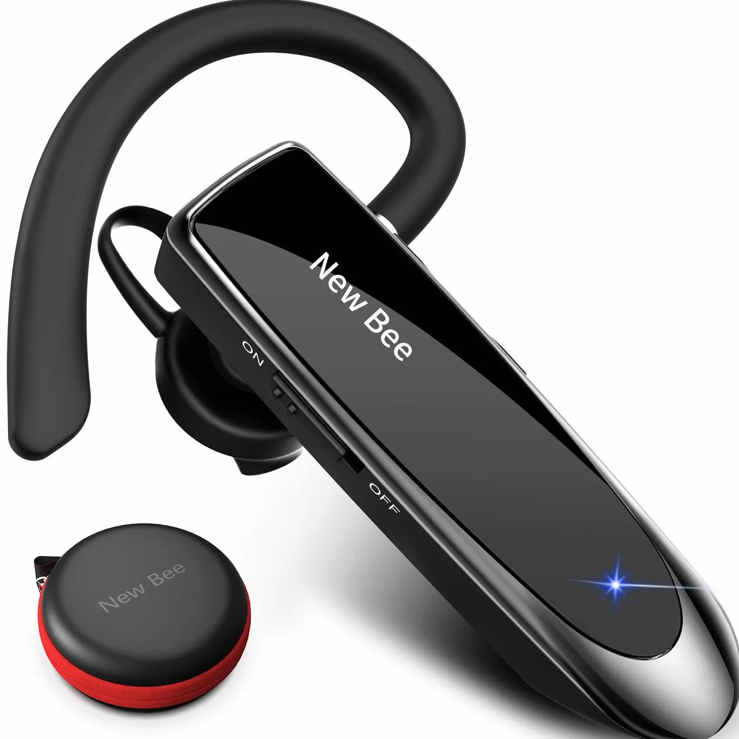 New Bee Auriculares Manos Libres, Auricular Bluetooth Inalámbrico Negocio con Micrófono Auricular para iPhone, Samsung, Huawei, Xiaomi, HTC, LG, Sony, PC 60 Días en Espera (Negro)