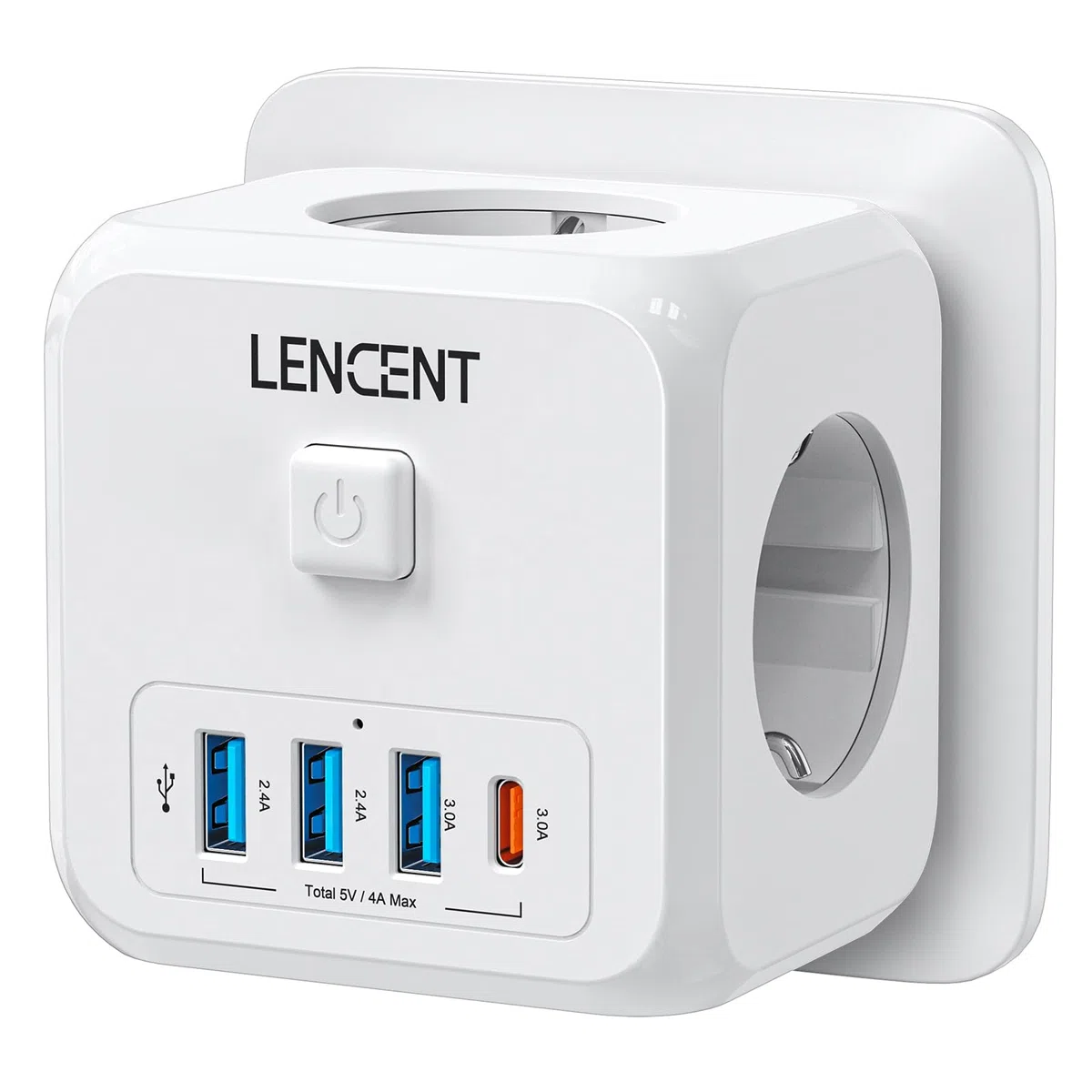 LENCENT Cubo Enchufe USB 7 en 1, Ladron Enchufes 4000W, Triple Múltiples Pared con 3 Tomas de CA, 3 USB-A, 1 Tipo C y Interruptor, Cargador Regleta Pared para Oficina, Cocina y Habitación