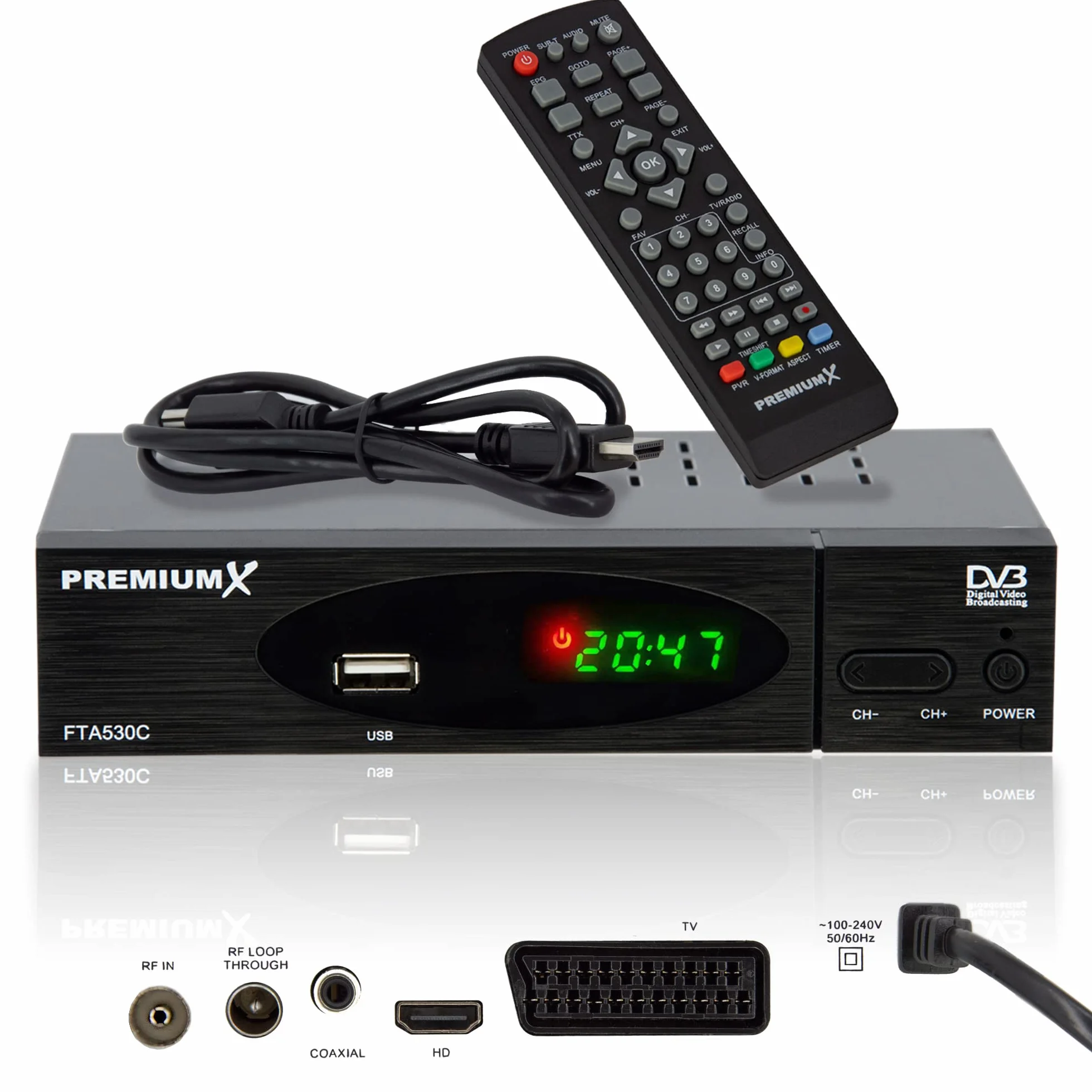 Premium X Receptor de cable DVB-C FTA 530C TV digital Full HD. Instalación automática USB Mediaplayer SCART HDMI TV por cable para todos los proveedores de cable