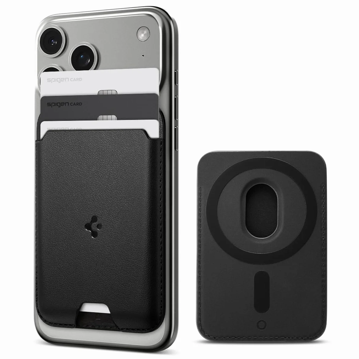 Spigen Cartera MagSafe Valentinus MagFit Cartera Magnética 3 Tarjetas Funda Diseñada para MagSafe Compatible con los Modelos iPhone 17/16/15/14/13/12 Series - Negro