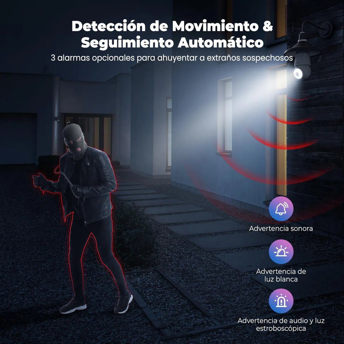 Codnida Camara de Bombilla Vigilancia WiFi Exterior/Interior 2K, PTZ 360 Grados IP Camaras Domicilio con 24/7 Grabación Continua, Visión Nocturna Inteligente en Color, Detección de Movimiento