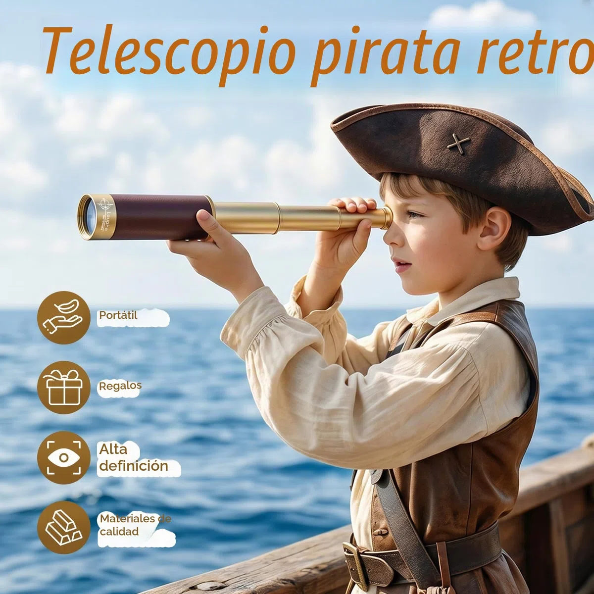Pirata Telescopio Retro Monocular Portátil Zoomable 25x30 Lente BAK-4 Vintage Catalejo Niños Impermeable Mini Telescopio para Acampar al Aire Libre