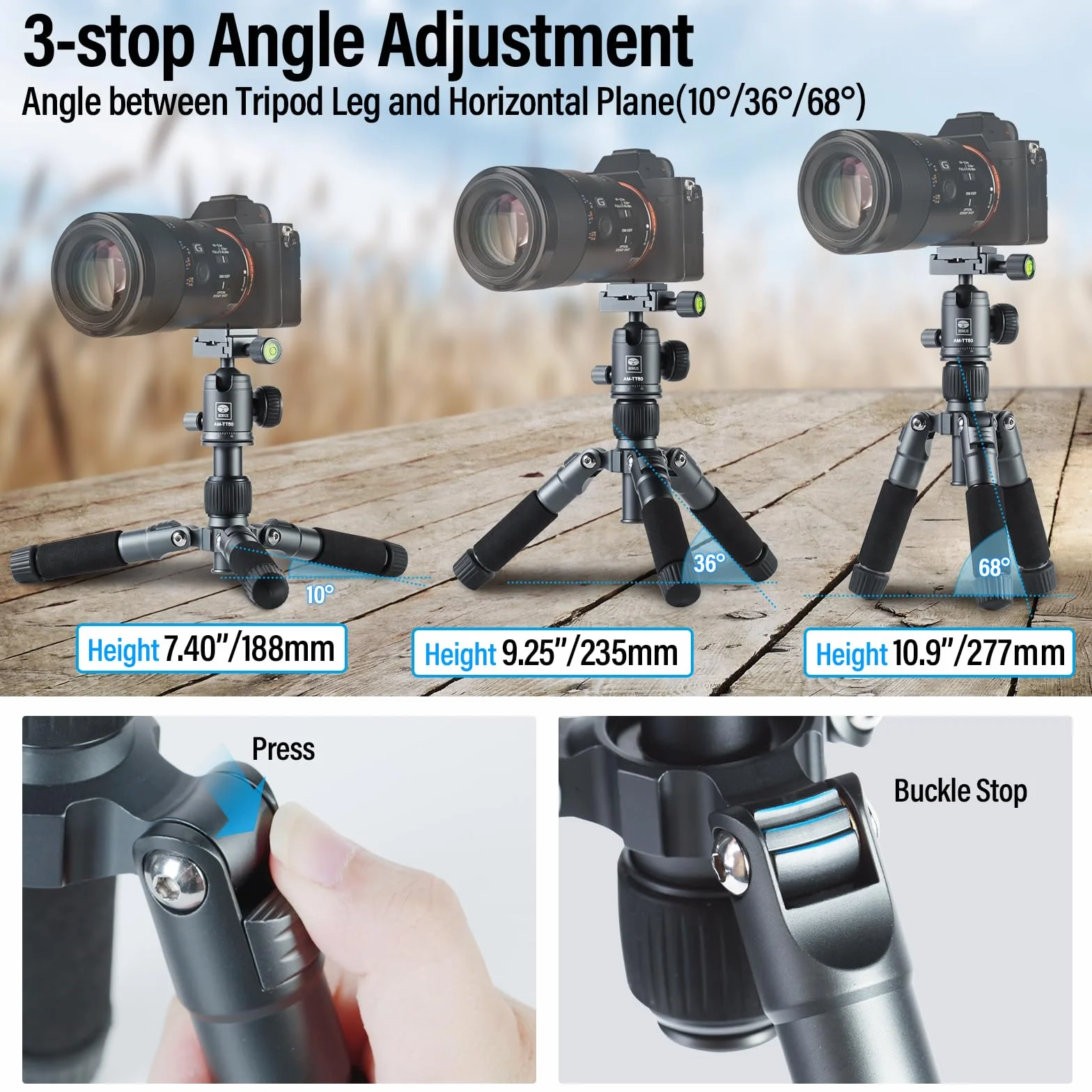 SIRUI Mini Trípode para Cámara con Rótula de Bola de 360 ° Aleación de Aluminio 20"/ 50cm, Soporte de Trípode de Mesa para DSLR, Cámara, Teléfono, Cargado hasta 22libras - AM-TT50