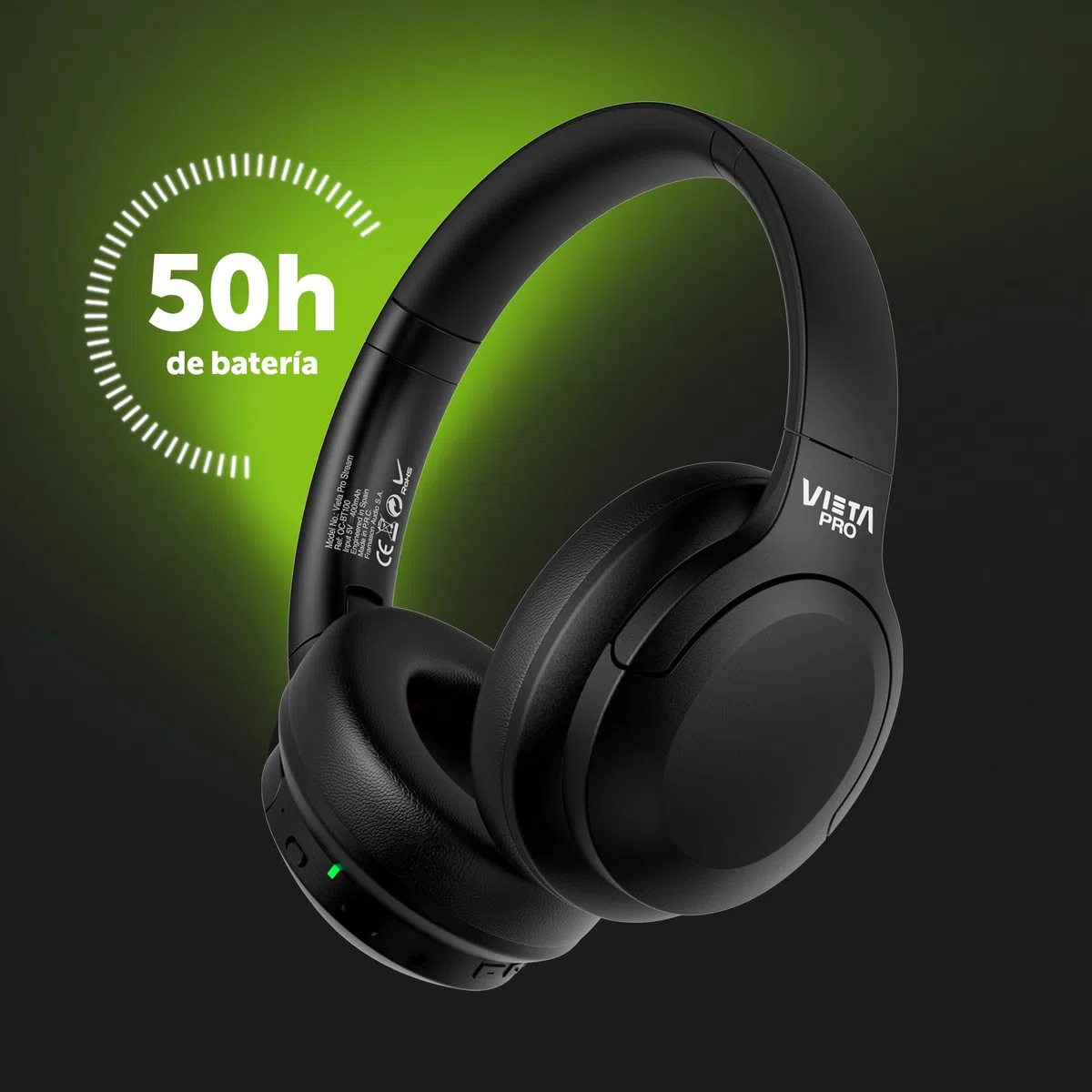 Vieta Pro - Cascos inalambricos Bluetooth Diadema con Dual Pairing. Sonido Estéreo y 50 Horas de Reproducción, Modo Gaming con micrófono para PC/Teléfono, USB Tipo C y Plegables. Auriculares Stream