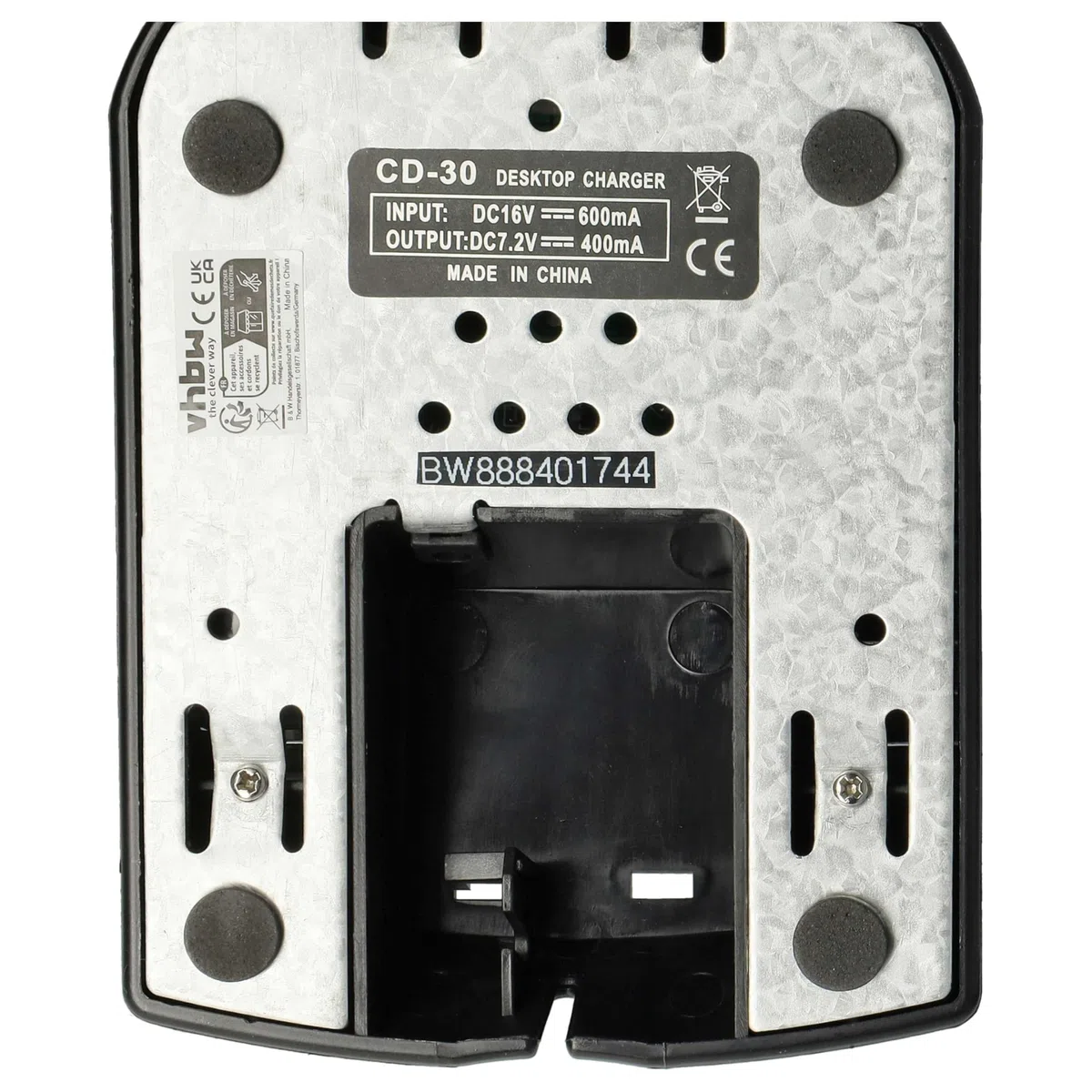 vhbw Cargador Compatible con Yaesu FNB-57, FNB-64H, FNB-64, FNB-83 baterías de Radio - Estación de Carga + Fuente de alimentación, 7,2 V, 0,4 A