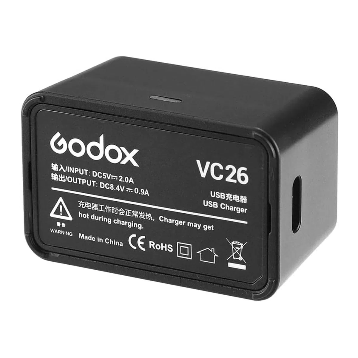 Godox VC26 cargador USB V1 V1Pro cargador de batería, entrada DC 5 V DC 8,4 V salida, compatible con la batería de flash de cabeza redonda de la funda: V1-C/N/S V1Pro-C/N/S V860III-C/N