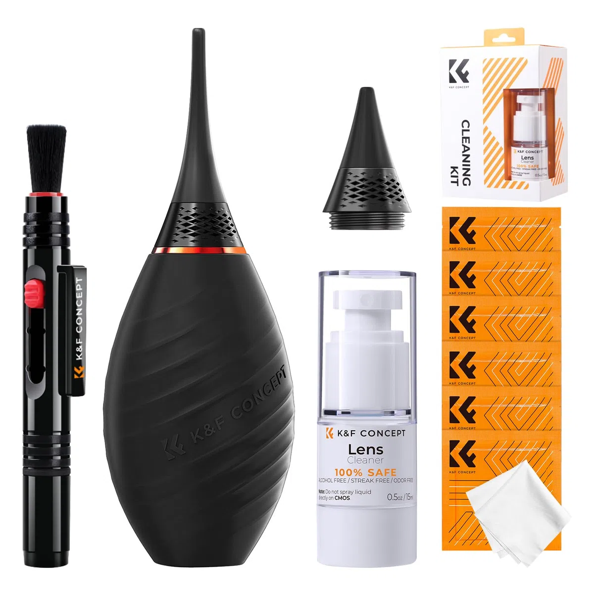K&F CONCEPT 10 en 1 Kit de Limpieza de Cámaras, Cleaning Kit para DSLR, Reflex, Mirrorless, Objetivos, Filtros, Lentes, Sensores, Accesorios de Limpieza de Cámaras para Canon Nikon Sony