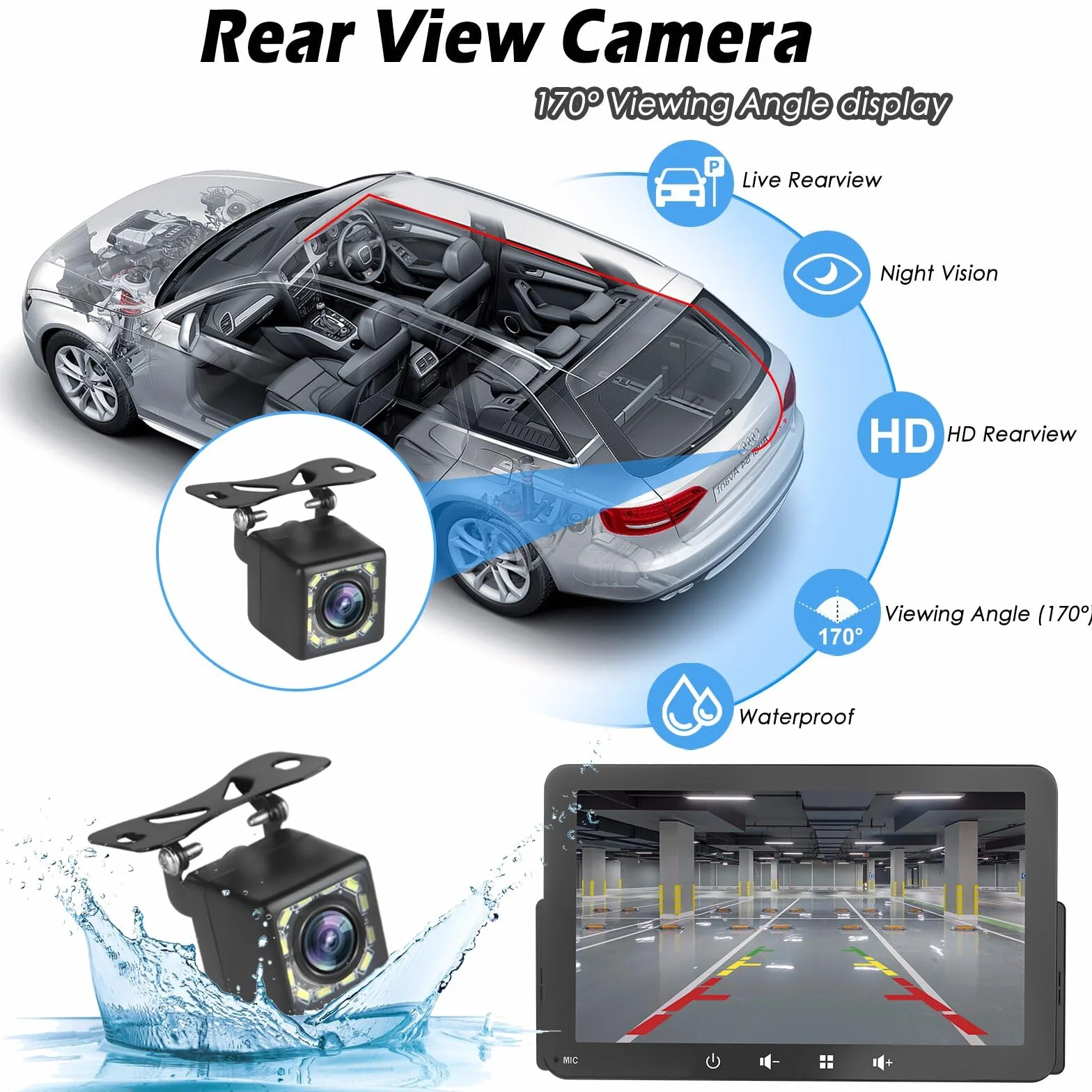 Radio Coche 1 DIN con Carplay y Android Auto Inalámbrico - Pantalla Táctil de 7 Pulgadas, Reproductor de Estéreo Bluetooth Soporte Mirror Link para iOS/Android con Cámara de Respaldo