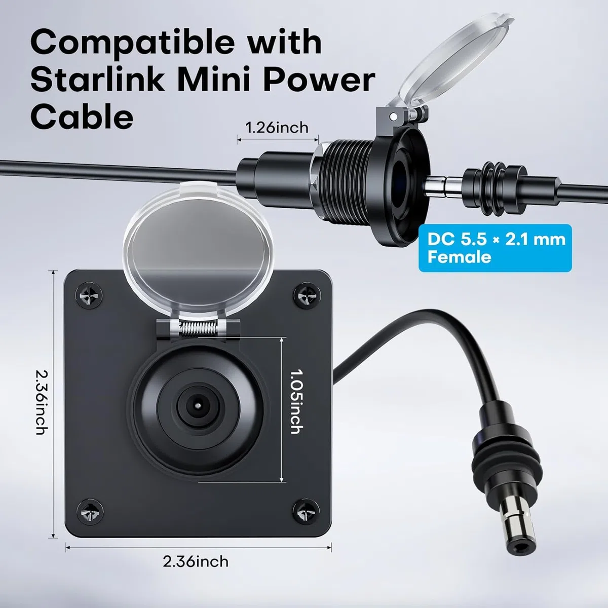Starlink - Mini kit de paso de pared de aluminio, IP67, impermeable, 5,5 x 2,1 mm, CC hembra, enchufe de montaje en panel para RV, cámper, furgoneta, barco, caja de batería, toma de corriente