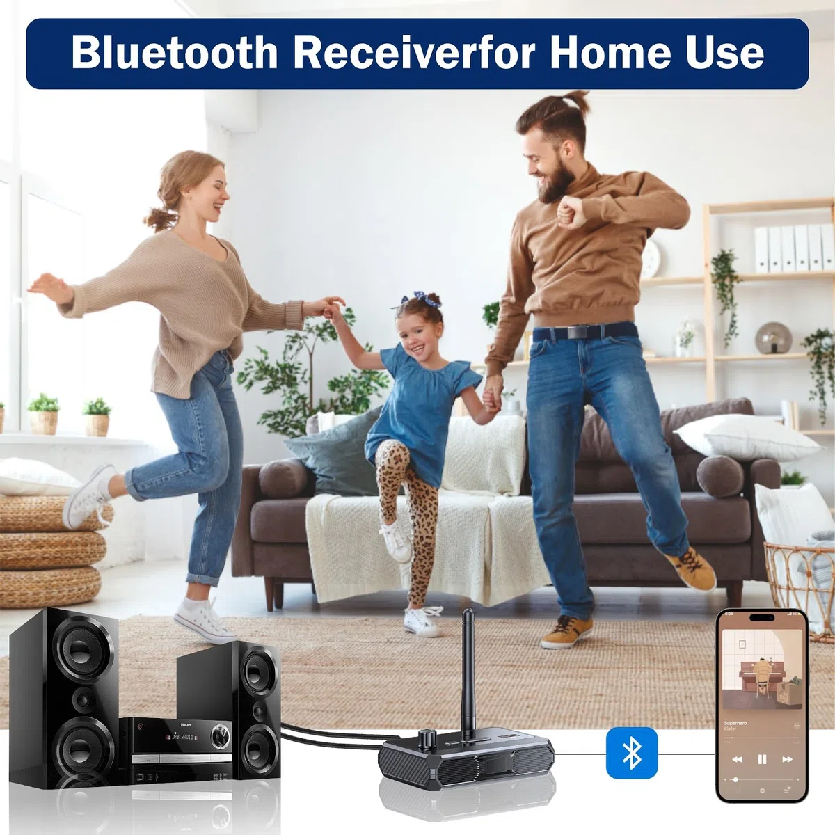 Cuteefun Receptor Bluetooth 5.3, Control de Volumen, Pantalla LED, Baja Latencia y Reducción de Ruido, Soporta RCA óPtico AUX Jack 3.5mm, Adaptador Bluetooth para Dispositivos de Audio, Home Stereo