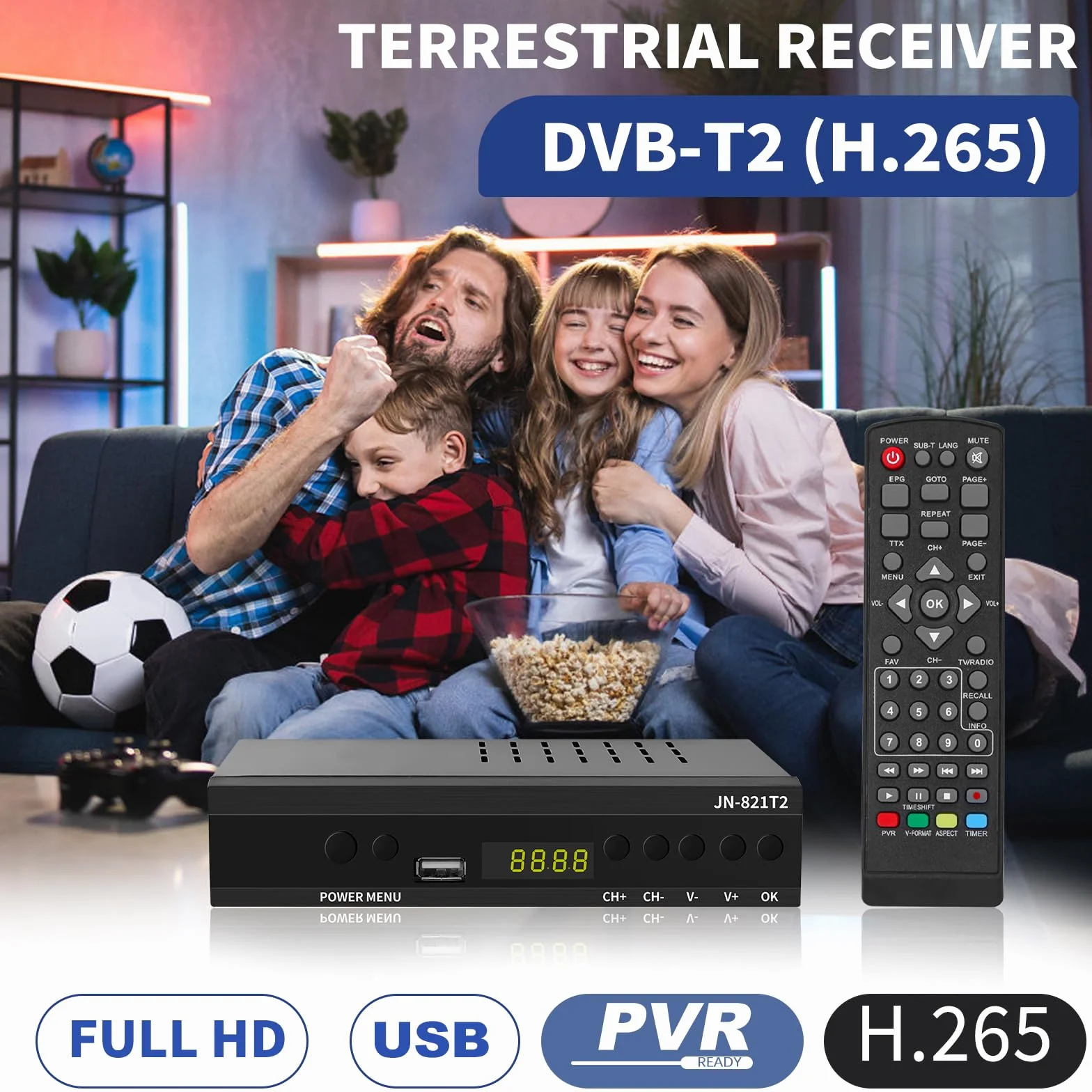 Decodificador Digital terrestre 2026 H.265 Hevc Main 10 bits, decodificador DVB-T2 Receptor Digital Terrestre TV SCART Full HD 1080p recibe Todos los Canales gratuitos, soporta Multimedia PVR
