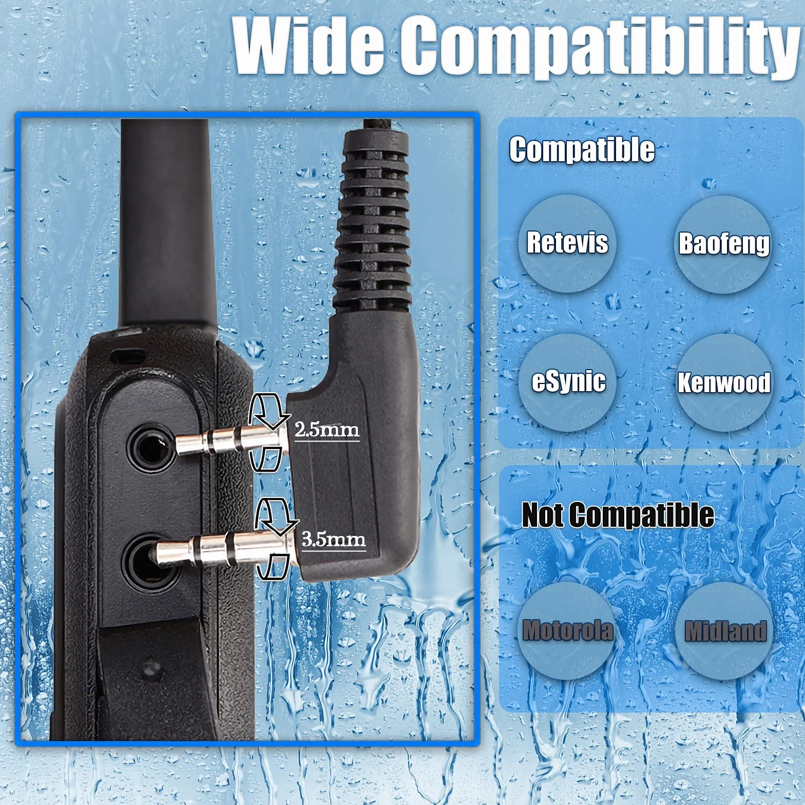 Retevis 2 Pines Micrófono Altavoz de Walkie Talkie IP54 Impermeable Compatible con Walkie Talkie RT24 RT22 RT27 RT5R Baofeng UV-5R BF-888S Proster T0036X2 TACKLIFE Kenwood (2 Pcs)
