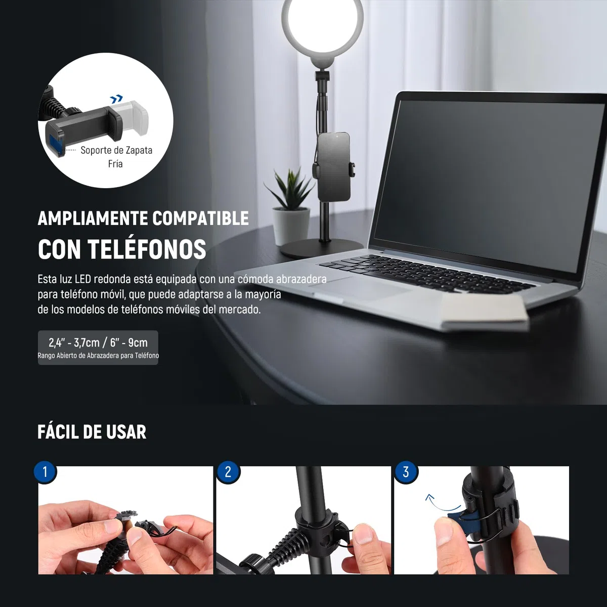 NEEWER Basic 7" Kit Luz Selfie Teléfono Escritorio, 10W 3000k-6500K Luz Anillo Pantalla Completa Regulable con Soporte y Soporte Teléfono para Videoconferencia,Selfie,Vlog,Maquillaje,Transmisión, R06