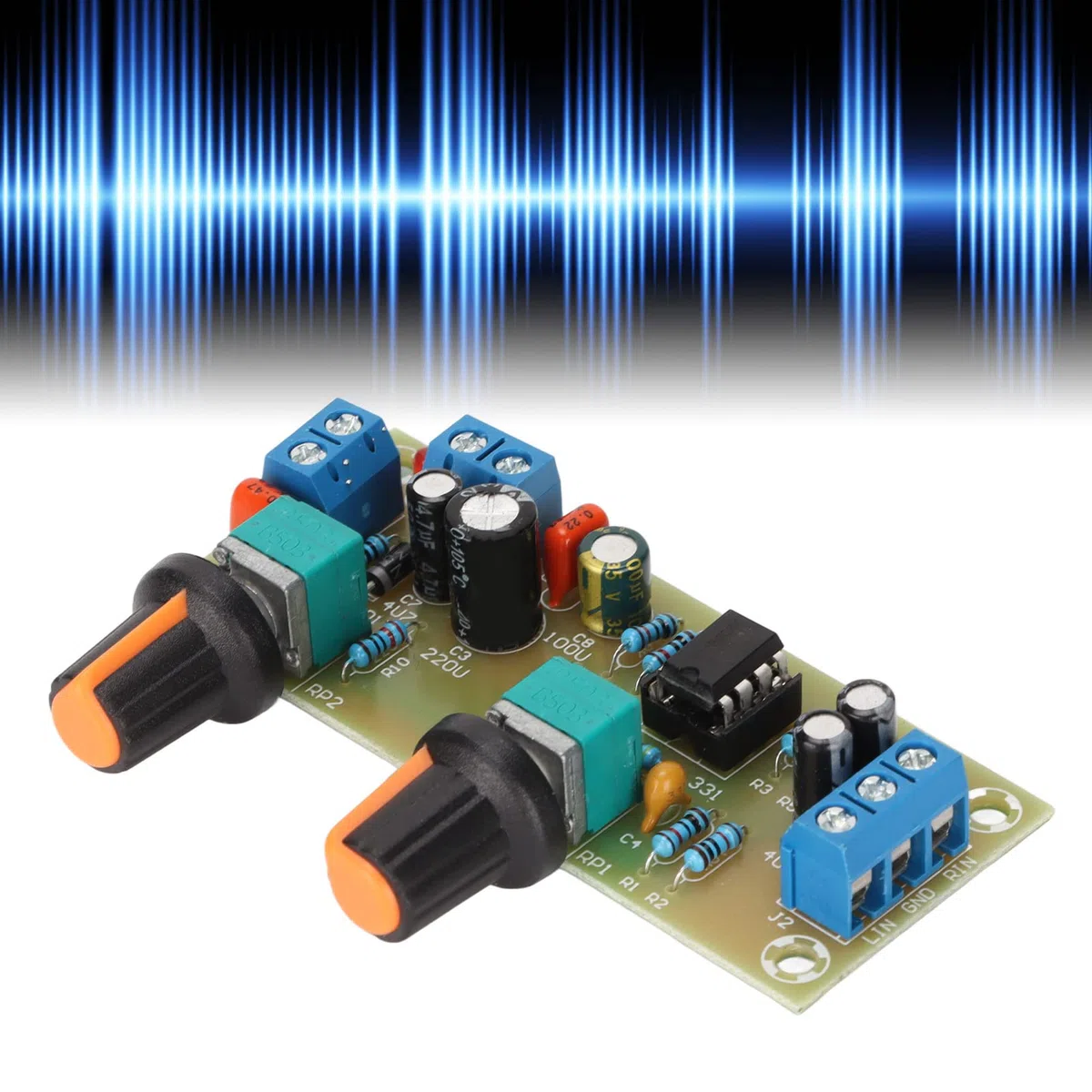 Annadue Placa de Preamplificador, Placa de Preamplificador de Subwoofer de Fuente de Alimentación única de 12 V, Módulo de Preamplificador de Audio Estéreo, Placa de Filtro de Paso bajo HiFi.