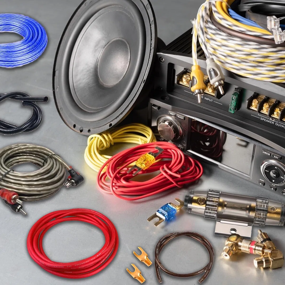 Kit de cableado de subwoofer de 4 GA de 5 m, kit de cableado de amplificador, instalación de cables de amplificadores de coche, juego de cables de subwoofer compatible con Duracell, conducta de