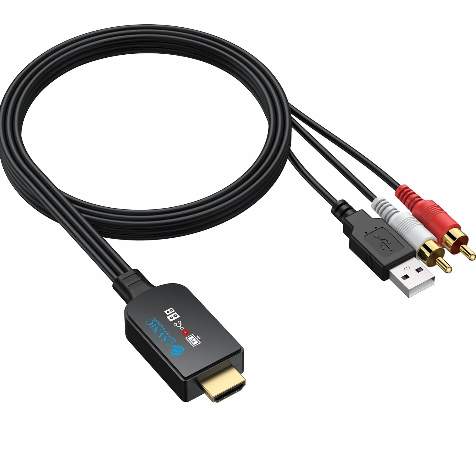 eSynic Cable HDMI eARC ARC a RCA Adaptador Audio TV a Amplificador Extractor Audio HDMI ARC a RCA Estéreo PCM Convertidor HDMI ARC Adapter con Control CEC para Altavoces Activos 1.5m USB Plug and Play