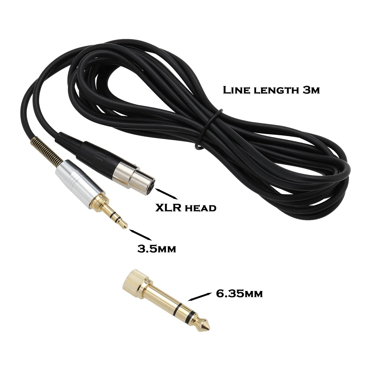 Cable de audio de 3 m Mini-XLR a 3,5 mm y 6,35 mm, cable de extensión de auriculares TPE, compatible con AKG K240 Q701 K702 K141 K171 M220