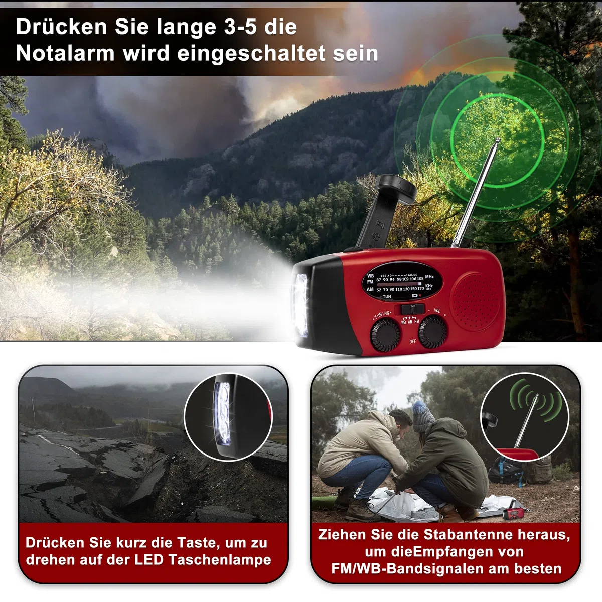 Radio Energía Solar de Emergencia y Meteorológica NOAA, Radio Linterna Dinámica, Alarma SOS Radiolina Portátil y Recargable