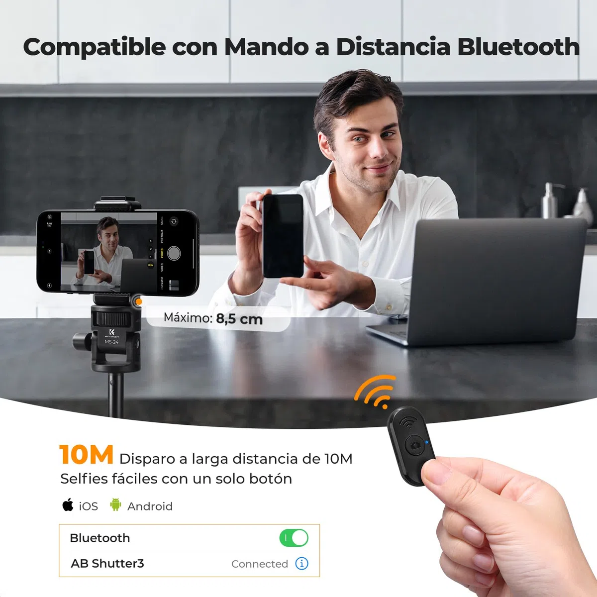 K&F CONCEPT MS24 Trípode Palo Selfie 175 cm Tripode iPhone con Conector de 1/4'' Palo Selfie GoPro, Mando a Distancia Bluetooth Compatible con iPhone/dji OSMO Action 5 Pro/Insta 360 X5/Pocket 4