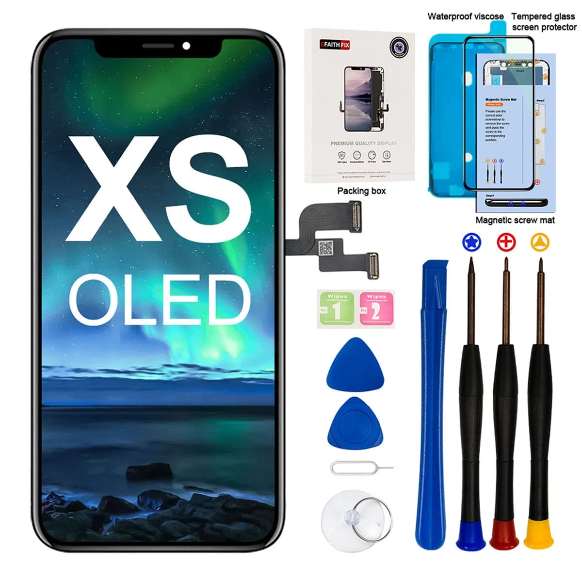 EFAITHFIX pantalla para iPhone XS OLED 5.8 pulgadas digitalizador de pantalla táctil 3D conjunto completo con kit de herramientas de reparación