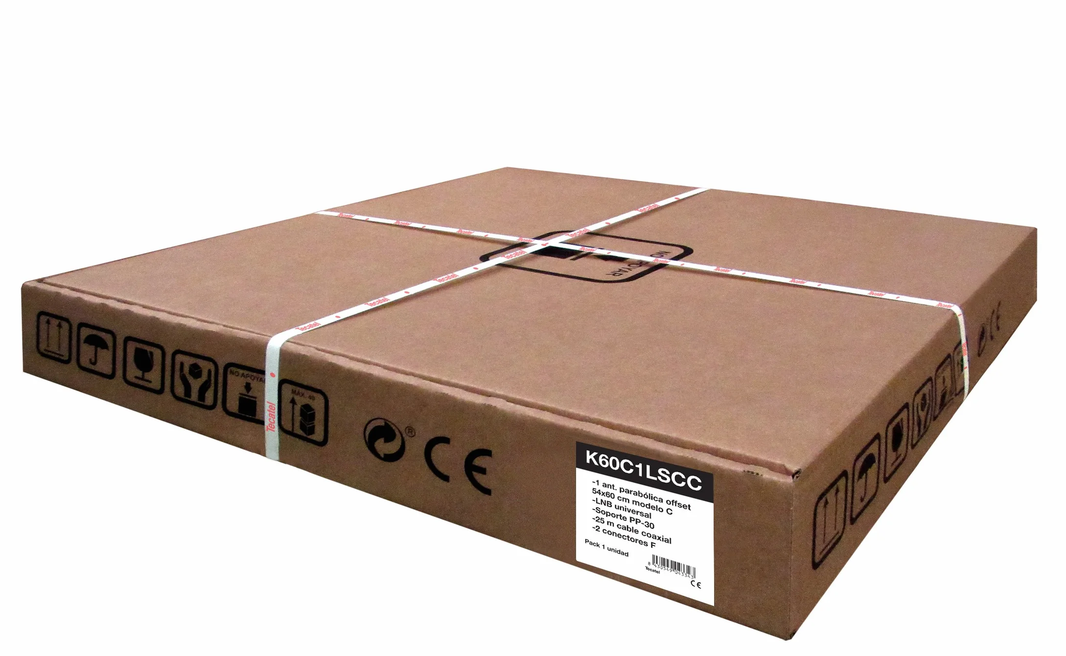 Tecatel K60C1LSCC - Kit parabólica, suporte, LNB Universal, cable y conectores, 60 cm, color blanco