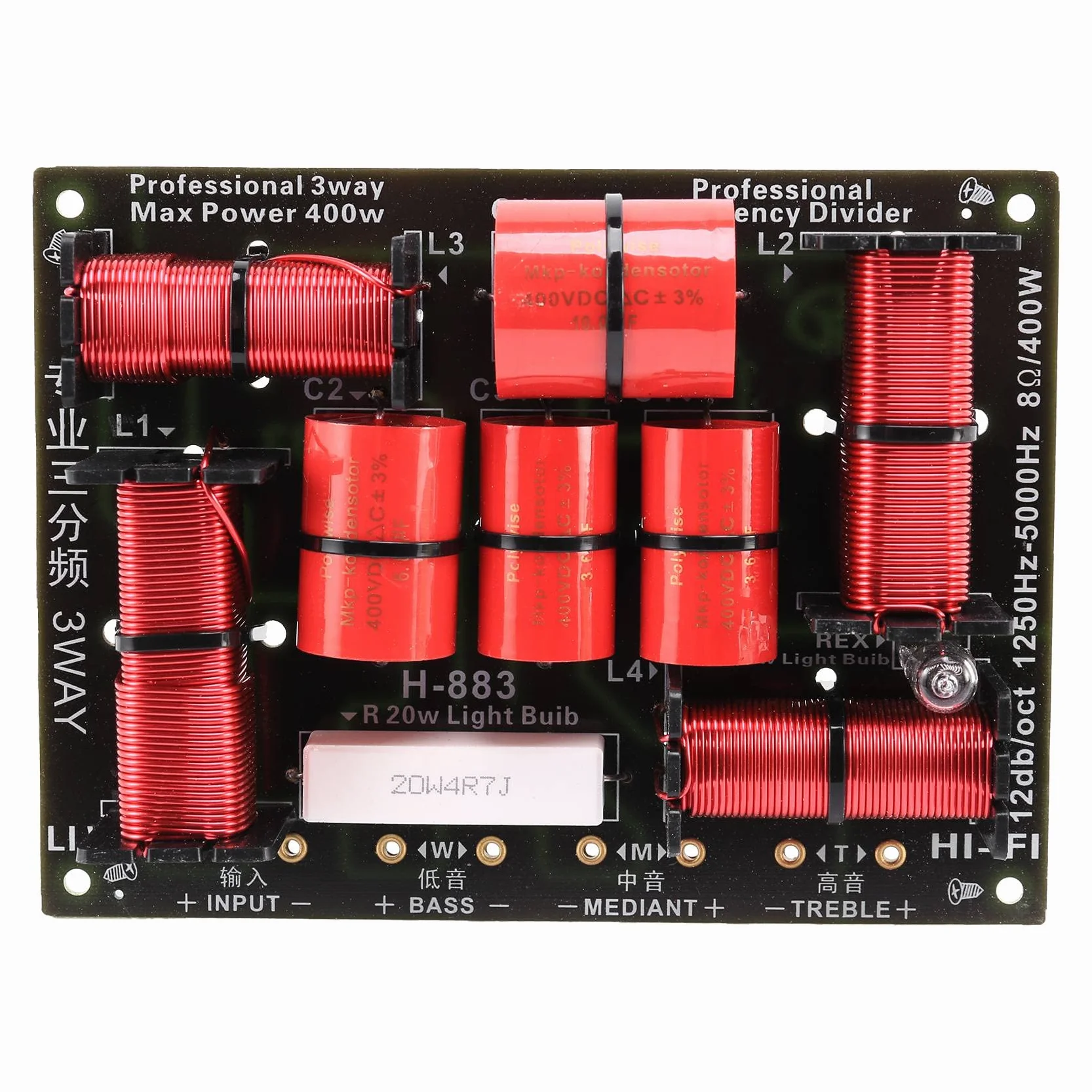 Divisor Mezcla de Estilos 3 VíAs de 400 W, Altavoz de Agudos de Alta Fidelidad, Altavoz de Graves Mezcla de Estilos 1250 H / 5000 HZ con ProteccióN de Tono Alto