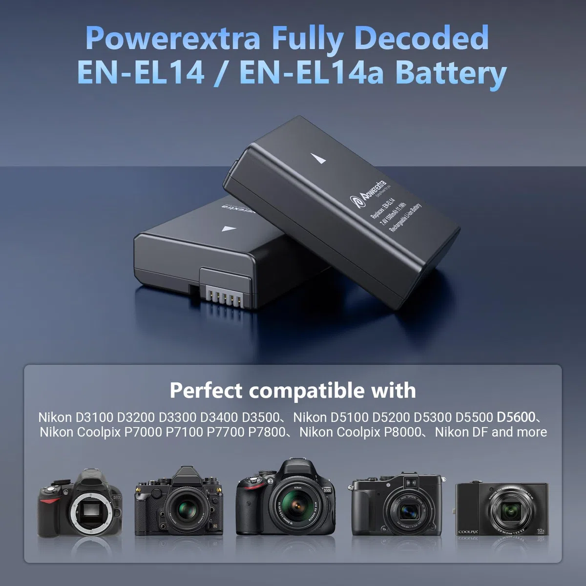 2 baterías Recargables de Repuesto y Cargador para Batería EN-EL14 EN EL14A | Compatible con D3500 D3100 D3200 D3300 D3400 D5300 D5100 D5200 D5500 D5600
