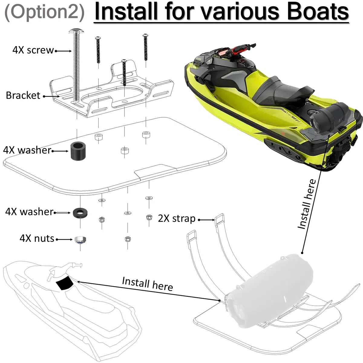 Soporte de pared de metal compatible con altavoz portátil JBL Xtreme 4 para motos de agua, motos de nieve, barco, PWC, soporte de pared seguro con correa ajustable para jbl xtreme 3/xtreme 2 para