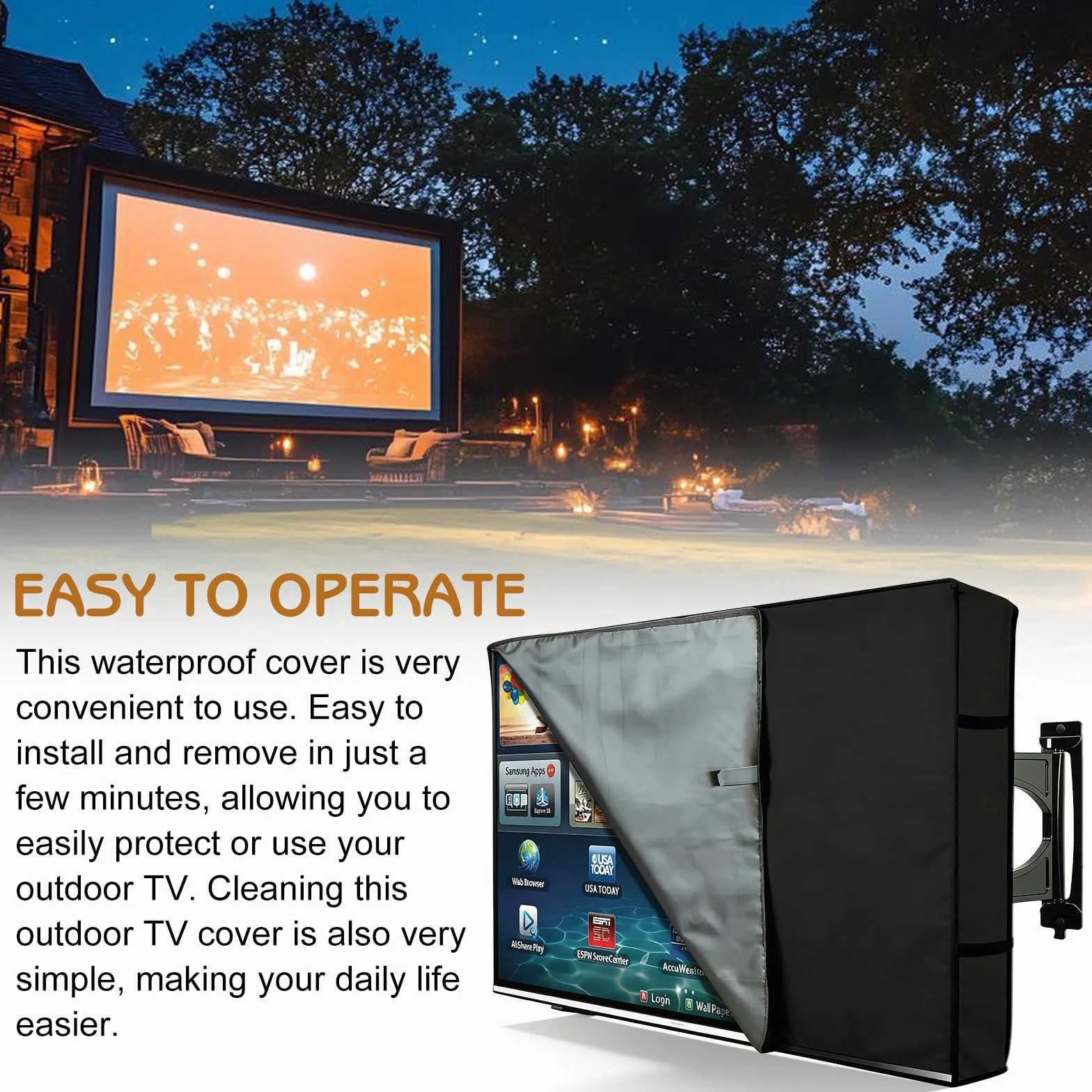 Funda para TV de 40 a 42 pulgadas, tela Oxford 600D con revestimiento de poliuretano, cubierta impermeable, resistente al polvo y a la intemperie, adecuada con soportes estándar