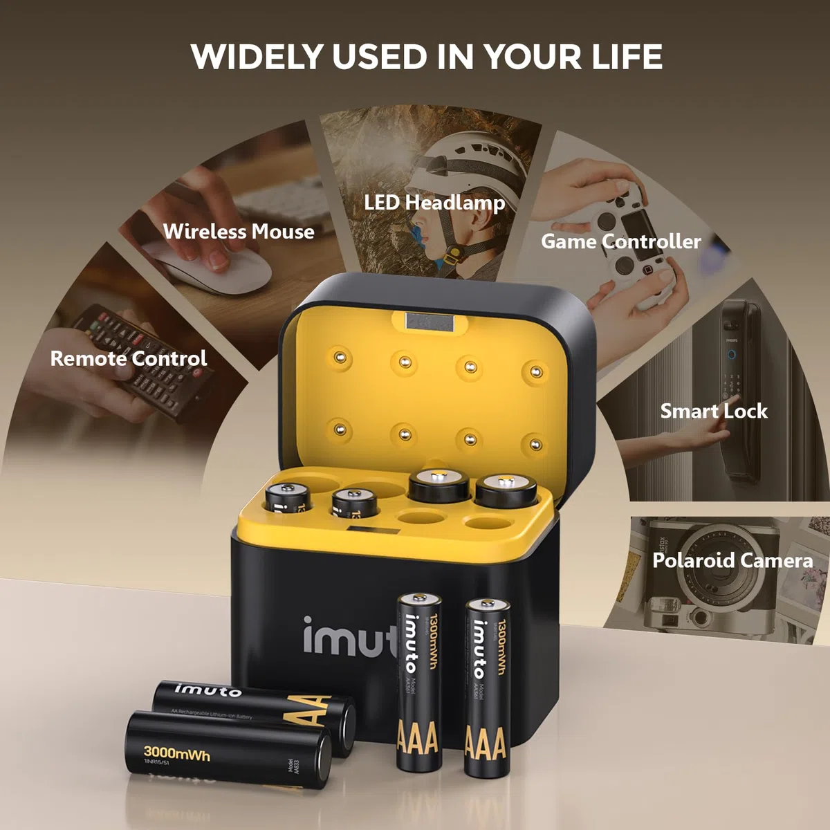 imuto 8 Piezas Pilas Recargables AA/AAA,Batería AA AAA 3000/1300 mWh 1.5V Litio Alta Capacidad más de 1600 ciclos con Carga rápida Negra Cargador de Pantalla LED