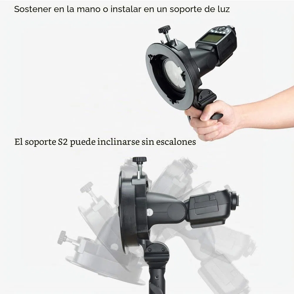 Godox S2 Speedlite S-Type Soporte Bowens Mount, para Godox V1 AD200Pro II AD400Pro AD200 V860II TT685 TT600 TT350, Control preciso de inclinación