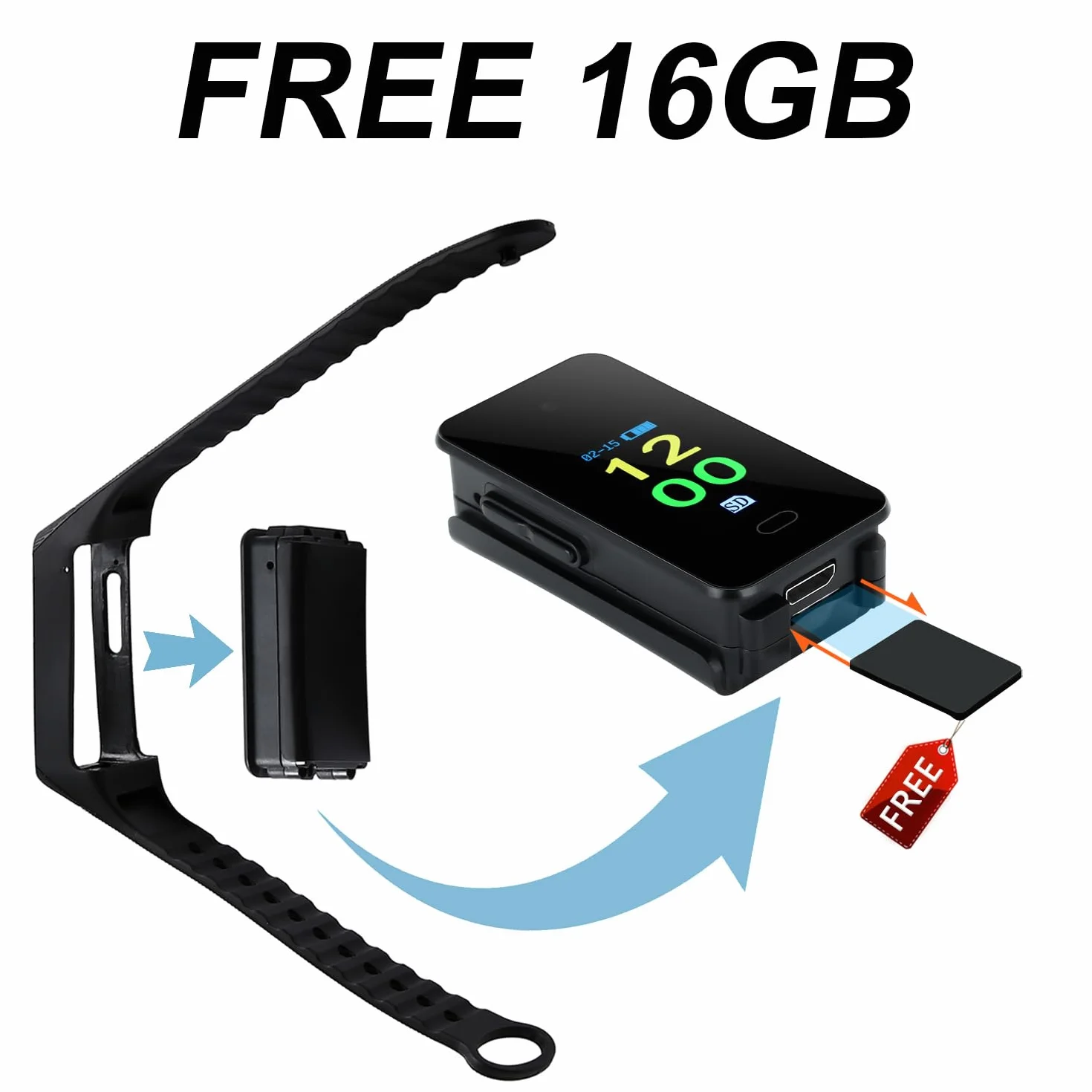 OTADUG Cámara Espía 1080P, Cámara Espía Oculta con Grabación de Audio y Vídeo, Mini Cámara Oculta con Tarjeta SD de 16GB, Mini Camaras de Vigilancia de Pulsera con Visualización de La Hora