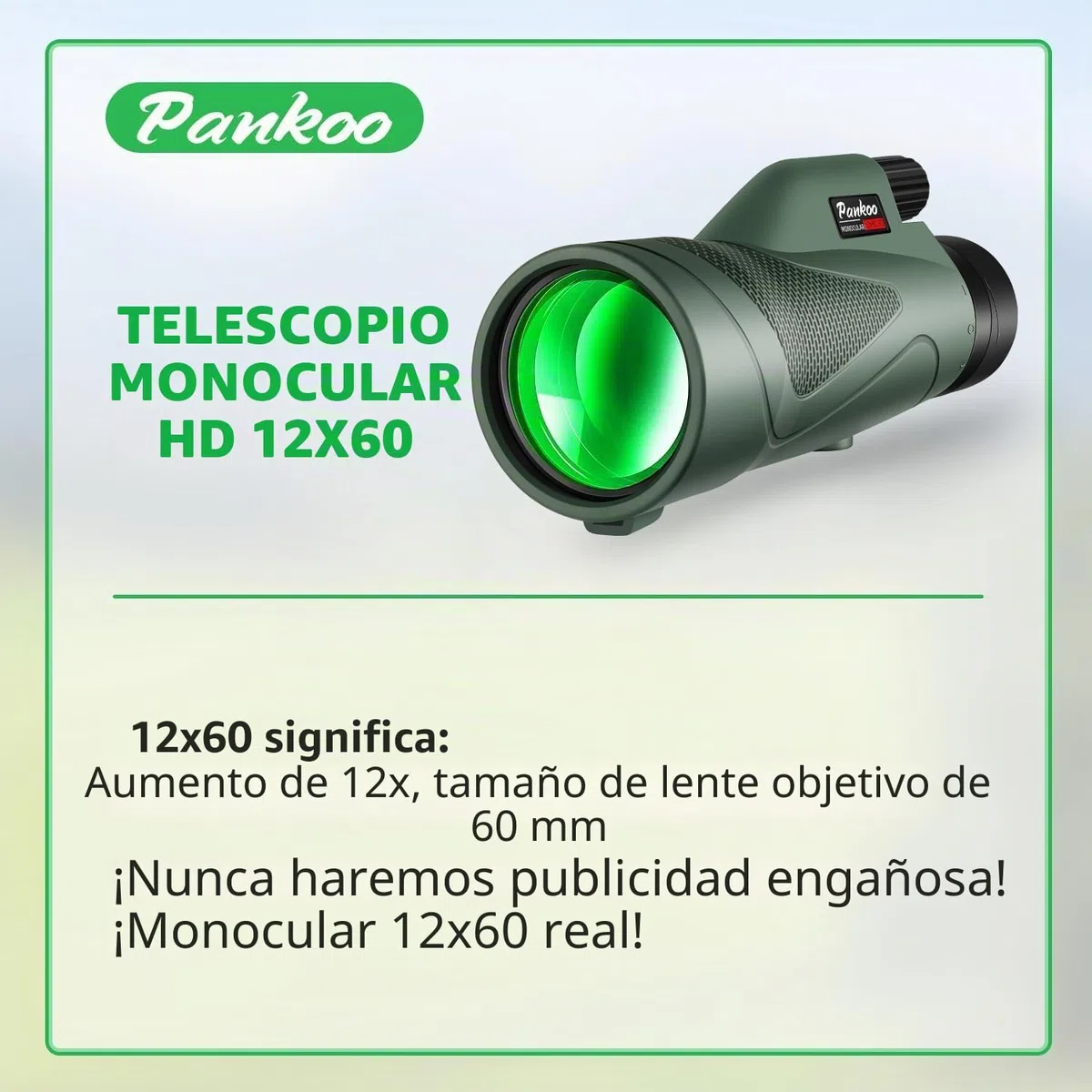 Pankoo Telescopio monocular HD 12 x 60 para adultos | Se entrega con adaptador para smartphone, trípode y correa de muñeca | Ideal para observación de aves, deportes, senderismo, viajes