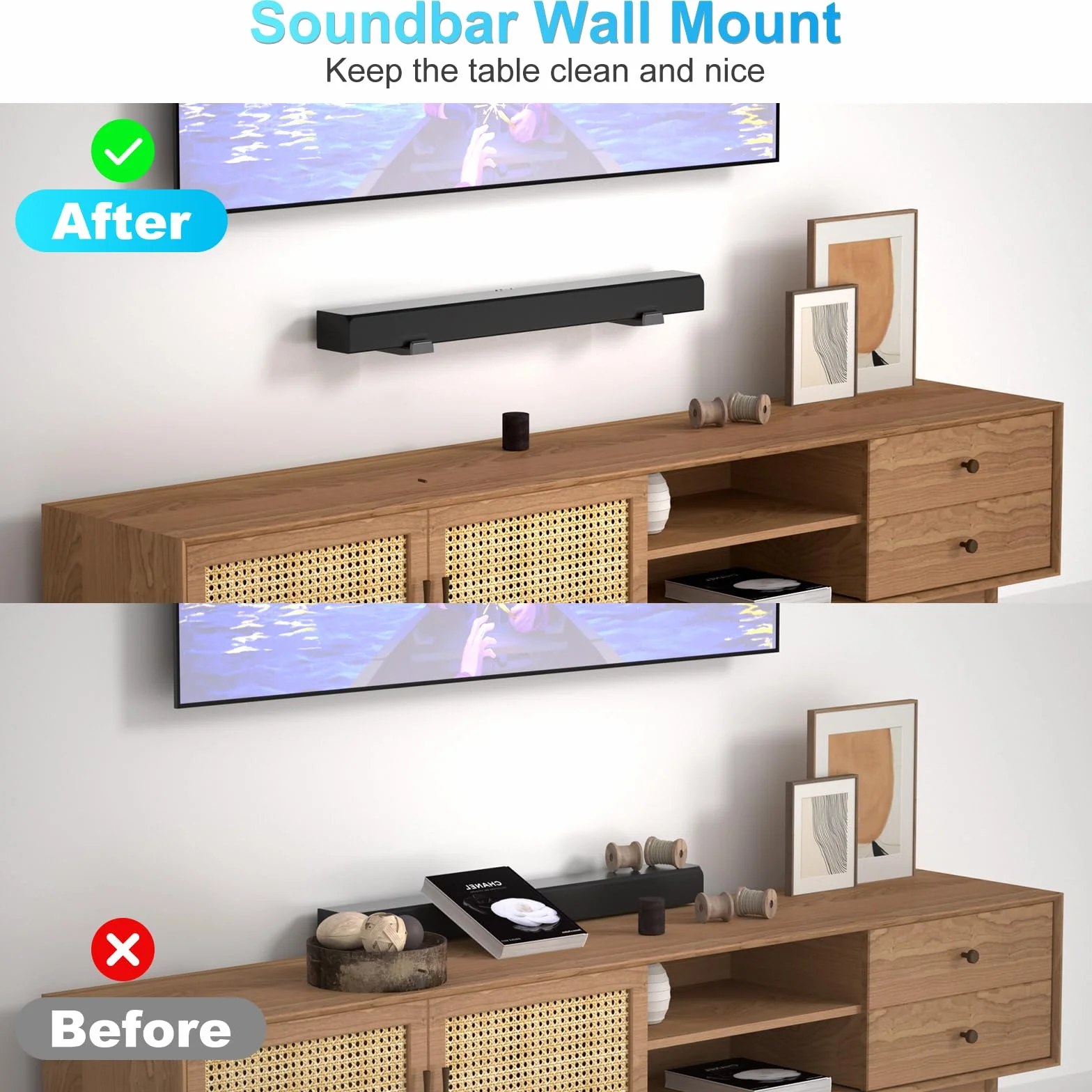 ZUOLACO Soporte de pared para barra de sonido Samsung, Bose, Vizio, LG, Sony, JBL, Sonos y otros soportes de barra de sonido bajo TV, puede soportar hasta 15 kg, profundidad ajustable de 9,1 a 16,3 cm