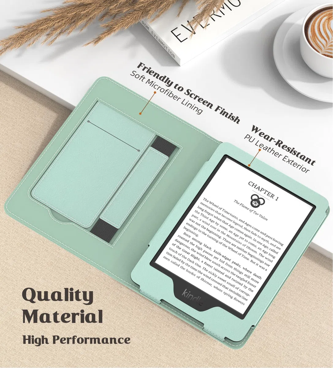 MoKo Funda para 6" Nuevo Kindle (11ª Generación 2024/2022) & Versión Internacional, PU Estuche Soporte de Mano Niño Auto Sueño/Estela para Kindle 2024 6 Pulgadas Edición de Firma, Agave Verde