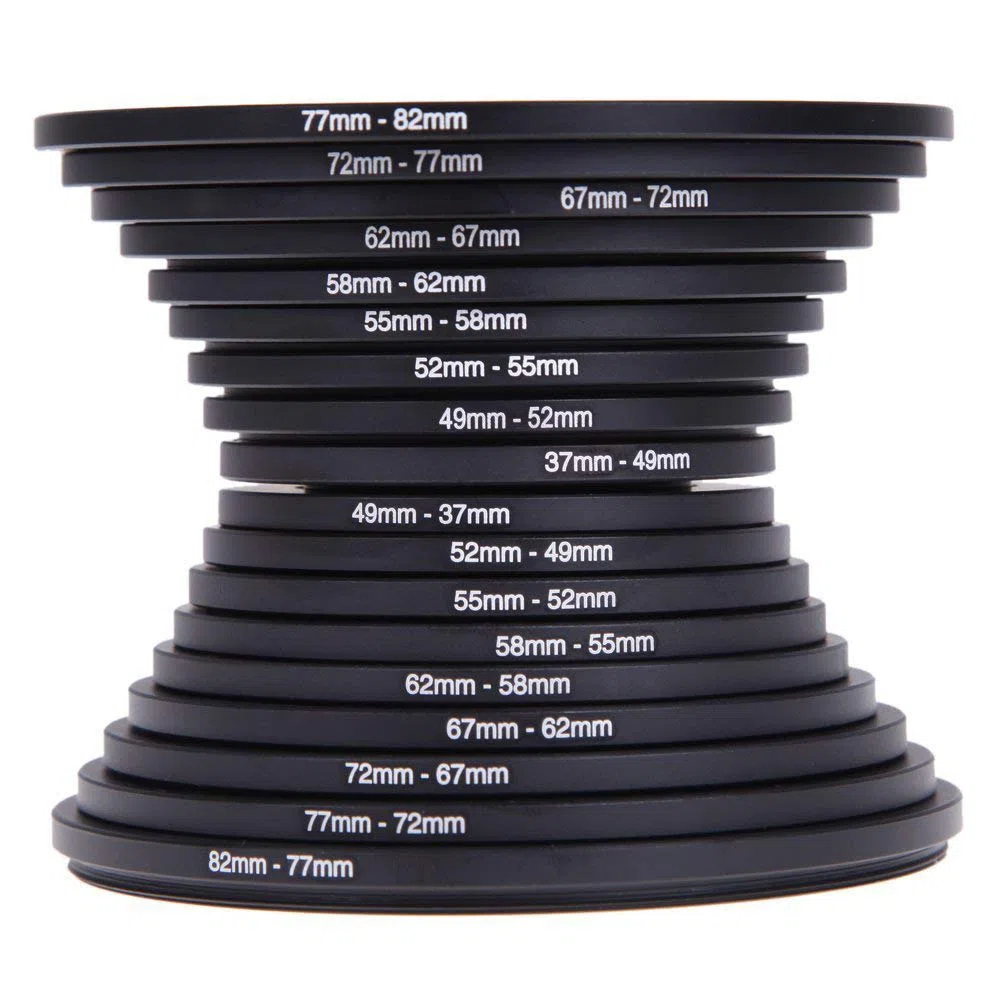 Step Up/Down Lens Filter Ring Adapter Set 37-82 mm, 18 Piezas de Filtro de Objetivo de cámara Metal Stepping Rings Kit Filter Filter Adapter Set Step Up Down Accesorios para Cano-n