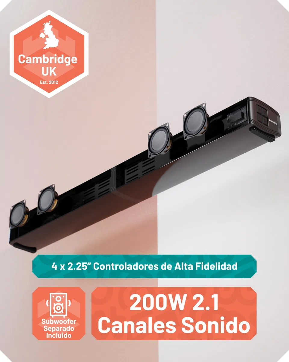 Oakcastle SB80 Xtra Barra de Sonido TV Home Cinema 200W 2.1 Canales Bluetooth 5.3 HDMI ARC Óptica AUX USB