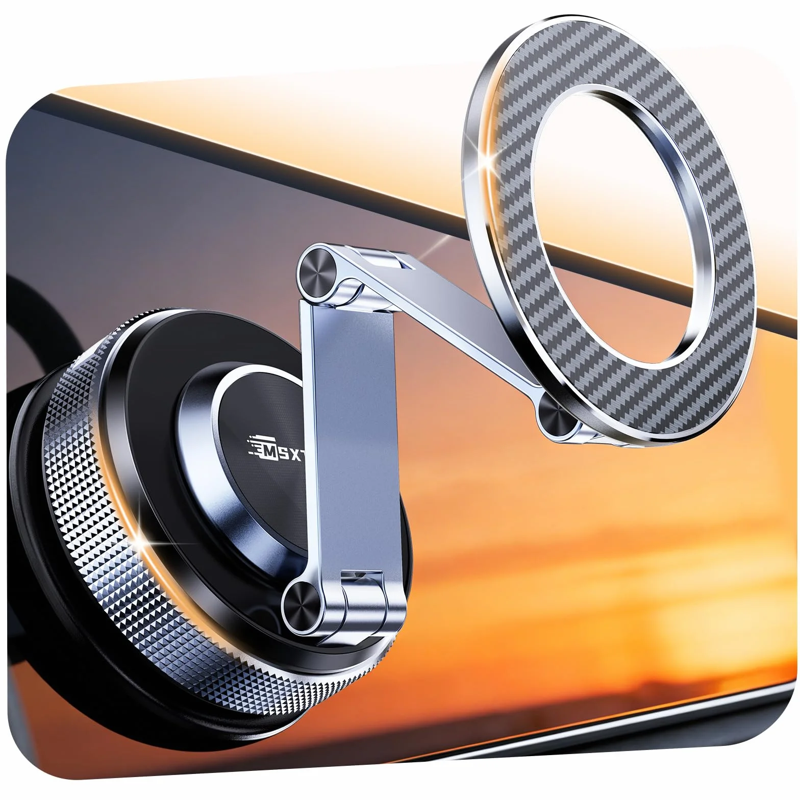 MSXTTLY Soporte Móvil Coche – Vmag S3 2026 Soporte Magnético al Vacío con Imanes Potentes y Brazo Doble de Aleación, Compatible con iPhone 17 Pro MAX, iPhone 16–12 y Android (con Anillo Magnético)