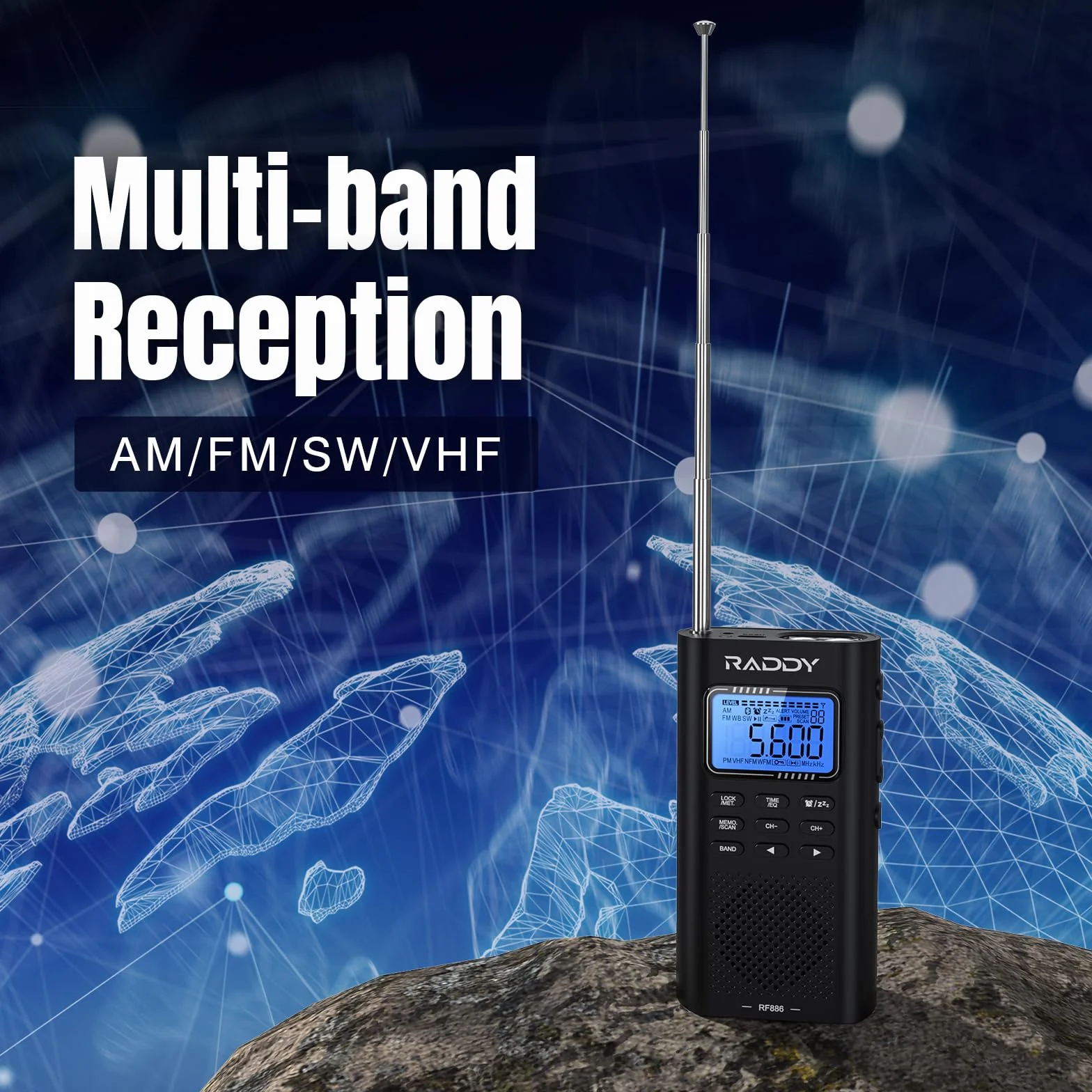 Raddy RF886 Radio Portátil de Onda Corta Pequeña Radio Am/FM/SW/UKW Radio Digital, Radio con Batería y Altavoz BT, 3 M Antena Externa