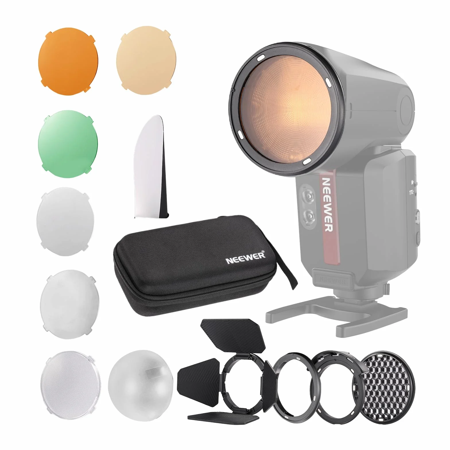 NEEWER CRM2 Kit de Accesorios Magnéticos para Flash de Cabeza Redonda Z1-C Z1-N Z1-S Z2-C Z2-N Z2-S Compatible con Godox V1 Speedlites, Incluye 14 pcs Adaptador Modificador de Control de Luz de Flash
