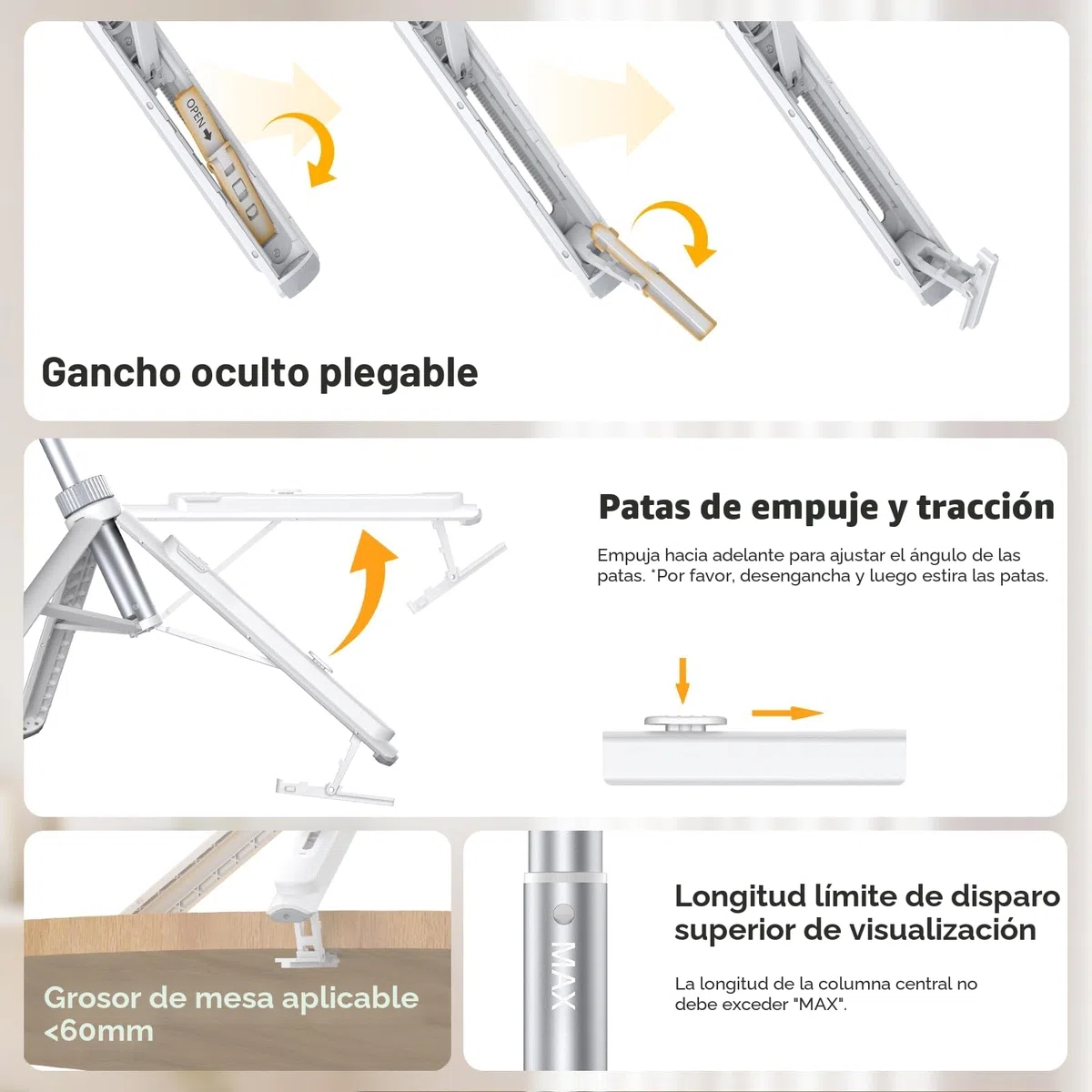 ULANZI TT88 145 cm Overhead Selfie Stick, Multifuncional magnético y de sujeción 2 en 1, Palo Selfie Trípode Blanco para Móvil y Cámara con Control Remoto