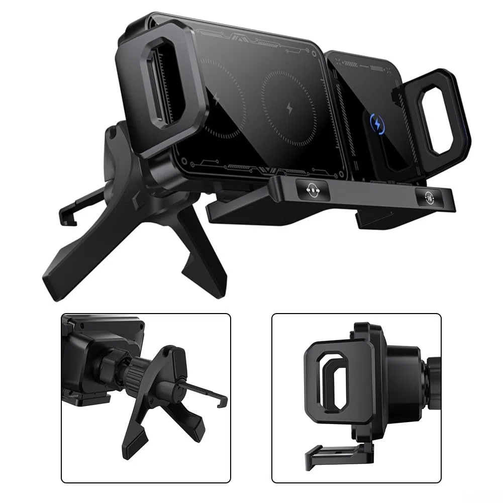 Soporte de cargador inalámbrico de coche de 15 W con soporte giratorio y carga de detección automática, para Samsung Z Fold 7/6/5 y Z para Flip 7/6/5 (plateado)