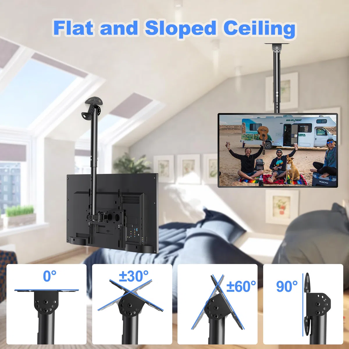 XINLEI Soporte de TV Techo de Movimiento Completo para TV de 26 a 65 Pulgadas, Altura Regulable en 4 Posiciones, Máx. VESA 400 x 400mm, hasta 45 kg, Soporte TV Pared 65 Pulgadas(MCA3)