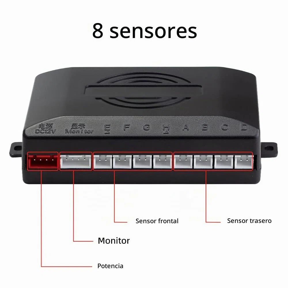 Sensores de Aparcamiento, 8 Sensores Delanteros y Traseros con Avisador Acústico de Distancia en Pantalla LED(8 Sensores, Negro)