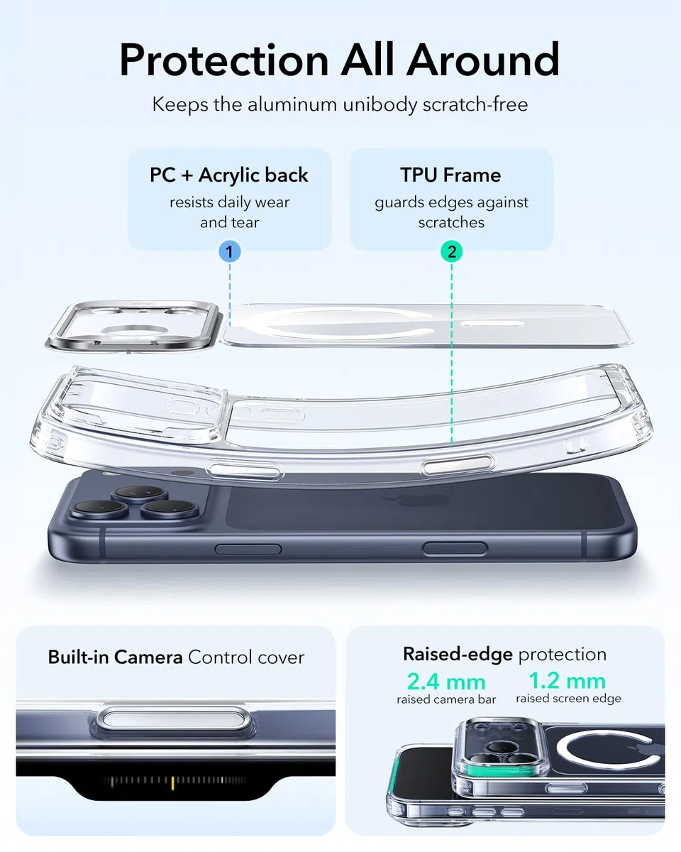 ESR Funda para iPhone 17 Pro MAX, Compatible MagSafe, Control de Cámara, Case con Soporte Oculto Integrado, Protectora Grado Militar, Resistente a Arañazos, Serie Classic, Transparente