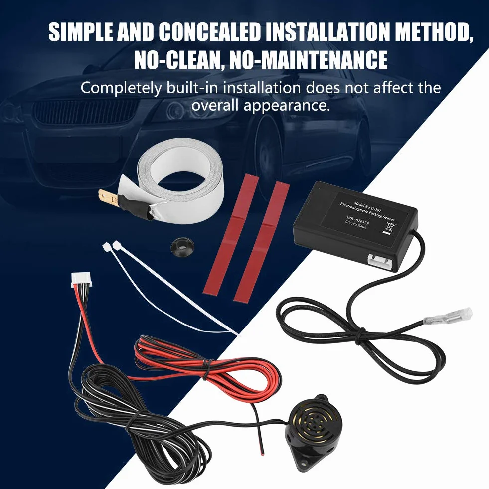 PUSOKEI U301 Alarma de Marcha Atrás de Radar de Inducción Electromagnética,Kit de Sensor de Estacionamiento de Seguridad Universal Completo,Sin Perforación,Sin Sonda,para Automóvil,Camión,RV