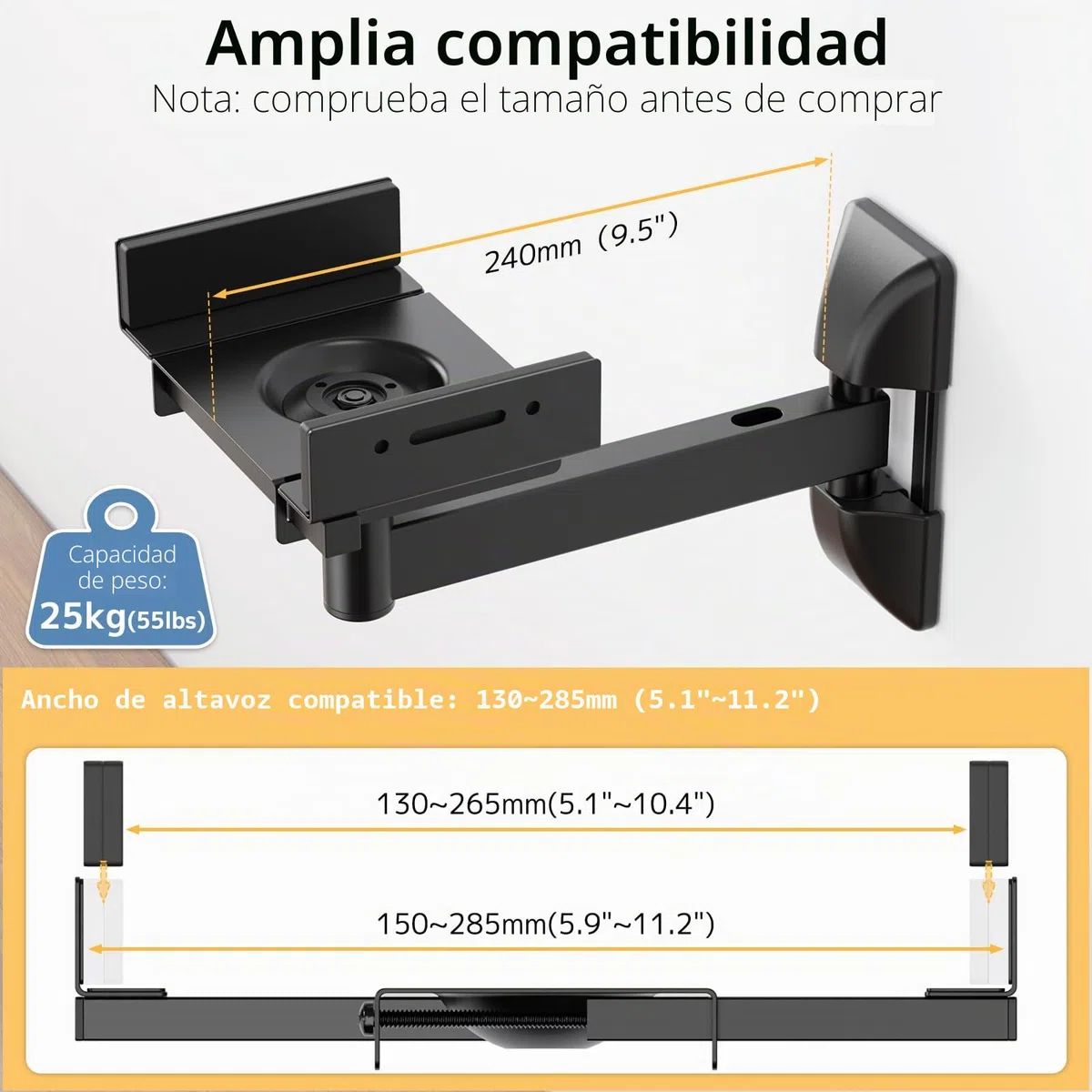PUTORSEN Soporte de Pared para Altavoces, Paquete Universal de 2 Soportes para Home Cinema, Monitor Audio, Carga máx. 25 kg,