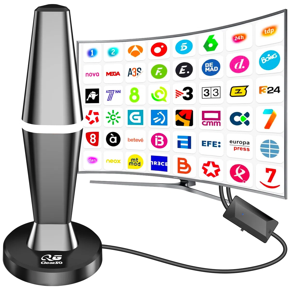 Antena TV Interior,2026 Antena de TV Interior con Amplificador, 460KM en recepción 360° Base magnética Resistente para, fácil instalación,admite Canales 4K/1080P, Puede Recibir señales DVB-T2 DVB-T