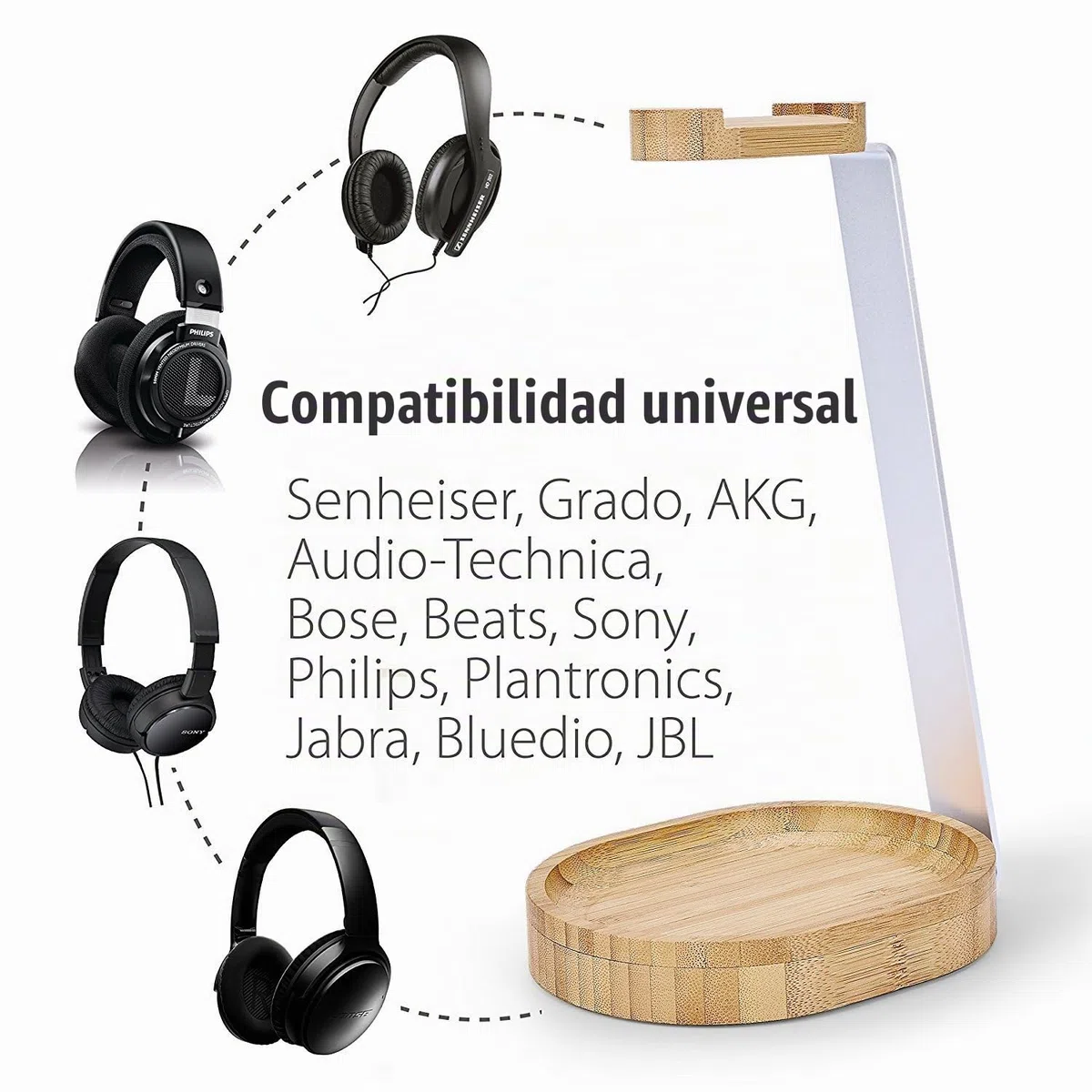 Avantree TR902 Universal Soporte Percha Auriculares de Madera & Aluminio con Bandeja para Cables