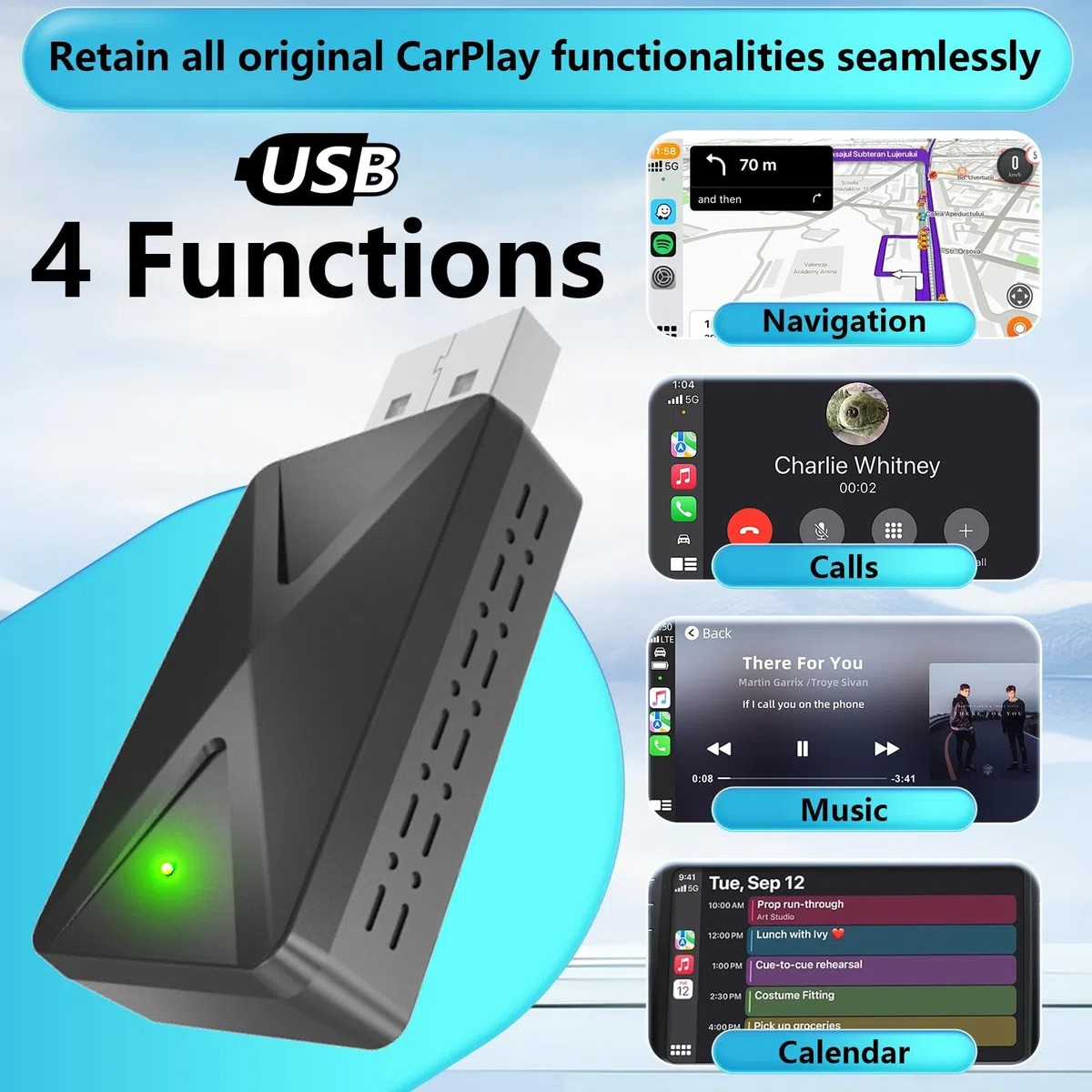 Adaptador inalámbrico 2 en 1 para Apple CarPlay y Android Auto, Conexión Rápida & Sin Retraso, Convierte Android Auto/Car Play Cableado a Inalámbrico para iOS 10+ y Coches de 2017+ (USB-A/C)